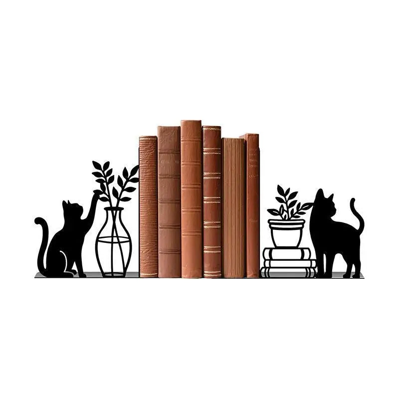 Metal Abstract Silhouette Bookends — Decorative Desktop Organizer for Office & Home