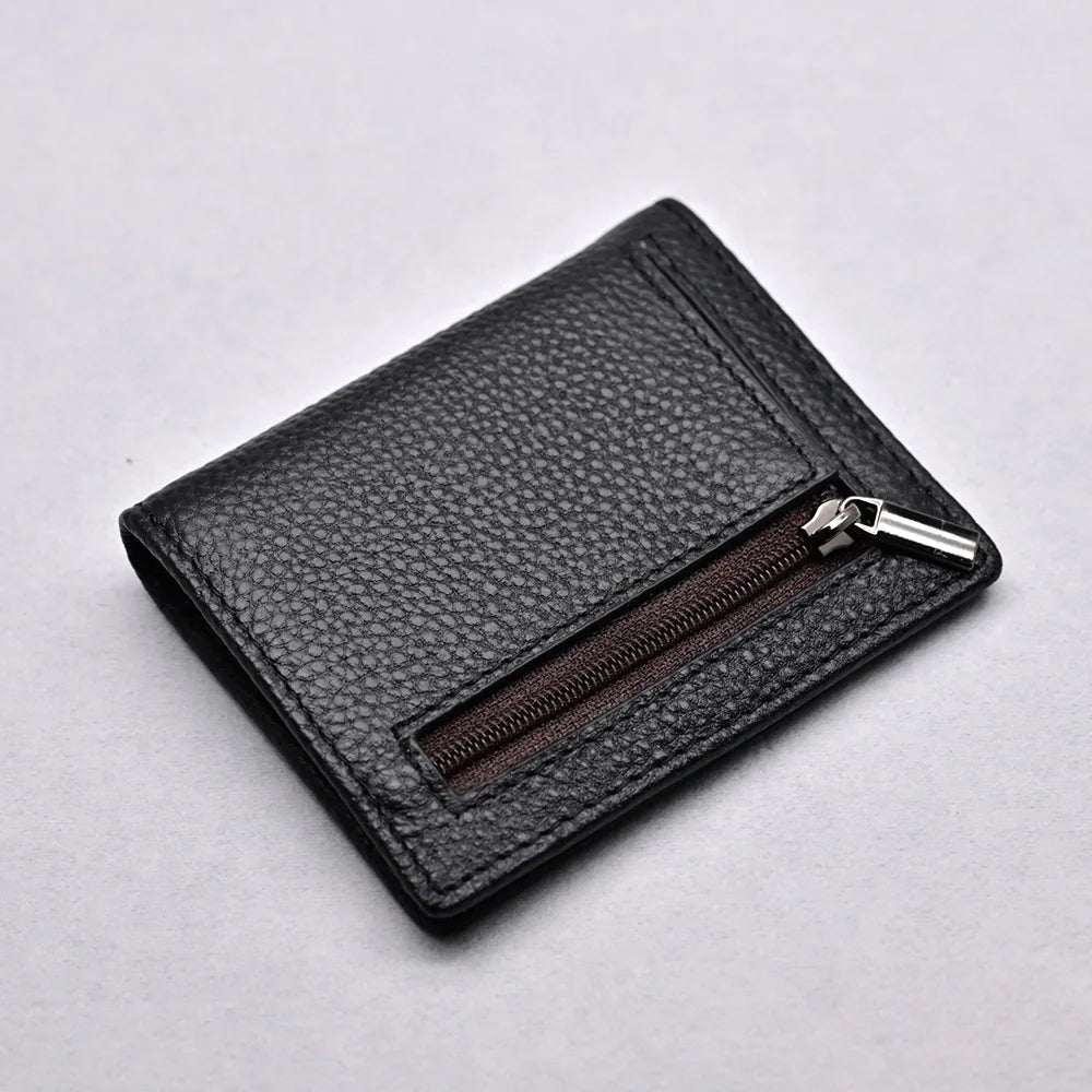 Okli-Rsoe Men's Genuine Leather Wallet — Slim Magnetic Money Clip & Coin Pocket
