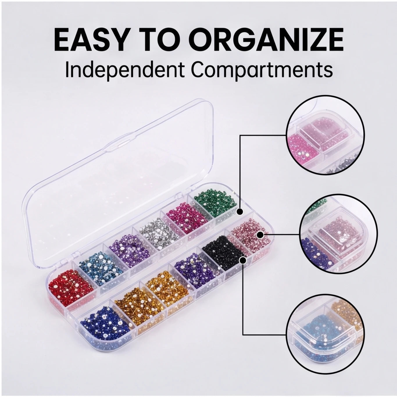 12-Color Flatback Nail Rhinestones — Premium Sparkle for DIY Manicures & Crafts