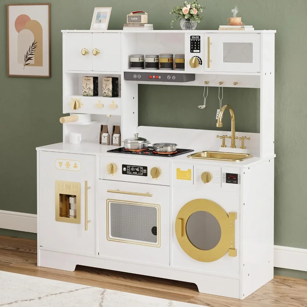 Wooden Play Kitchen Set — Complete Cooking Station with Accessories