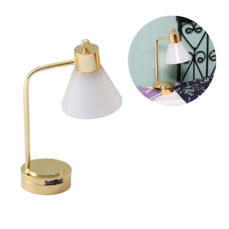 Miniature Dollhouse Table Lamp — Modern Bedside Reading Light Decor