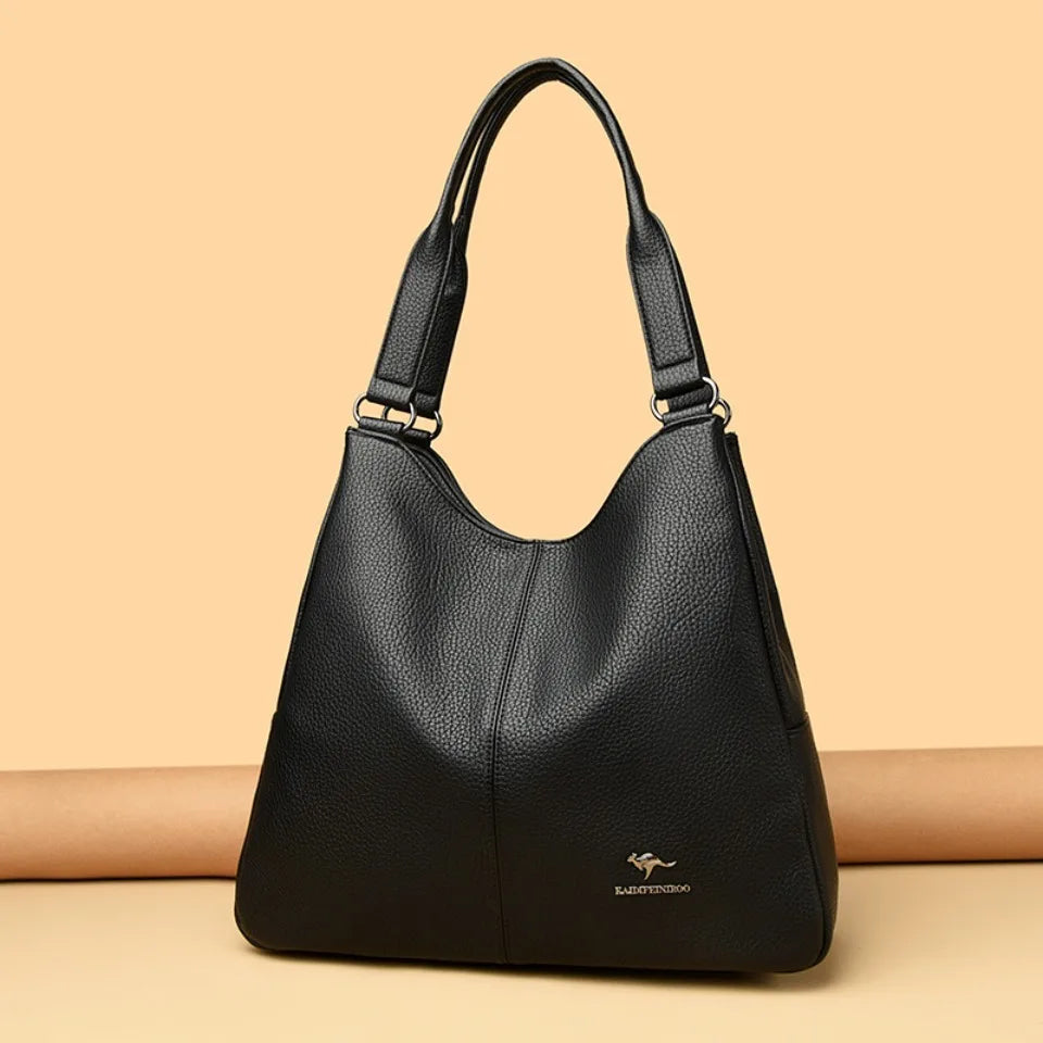 VANDERWAH Leather Top-Handle Hobo Bag — Large Capacity Fashion Tote