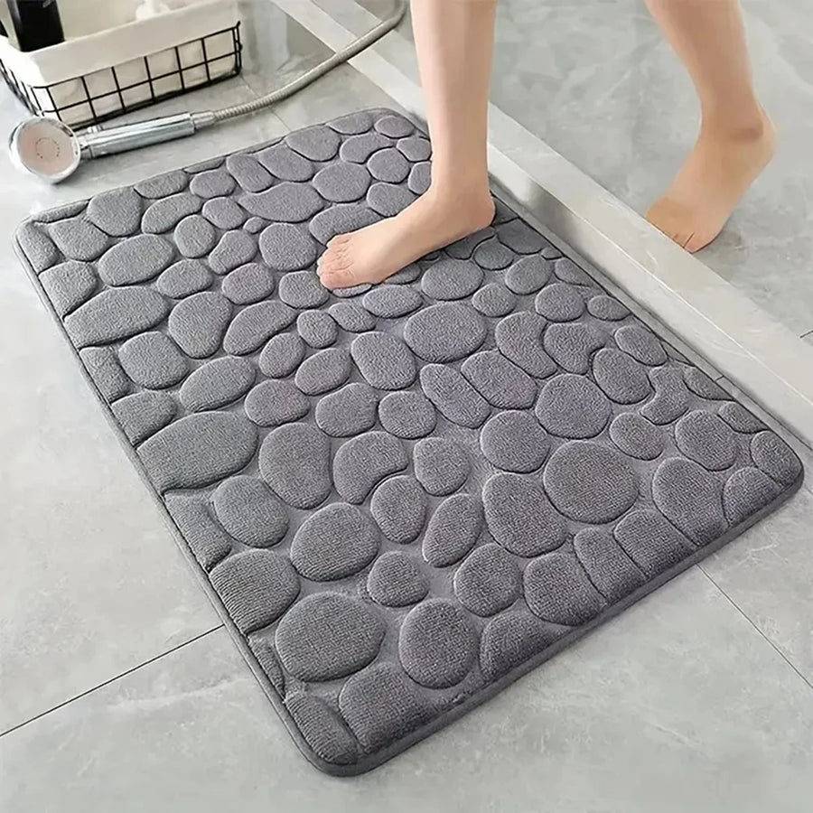 3D Cobblestone Embossed Bath Mat — Non-Slip Absorbent Floor Rug