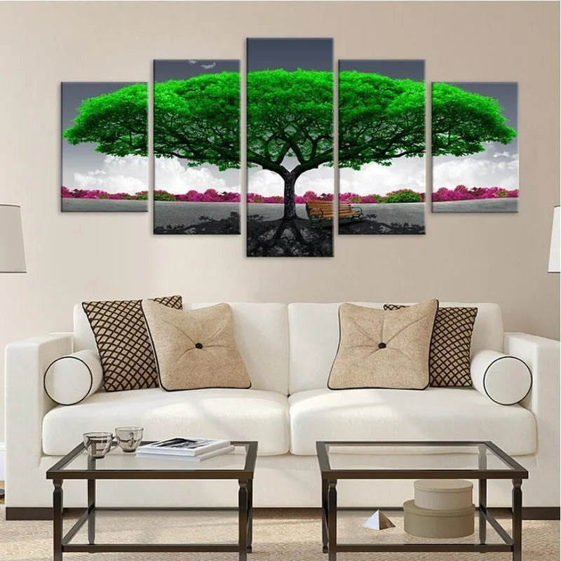 Modern Lucky Tree Canvas Wall Art — 5-Piece Set of Unframed Posters