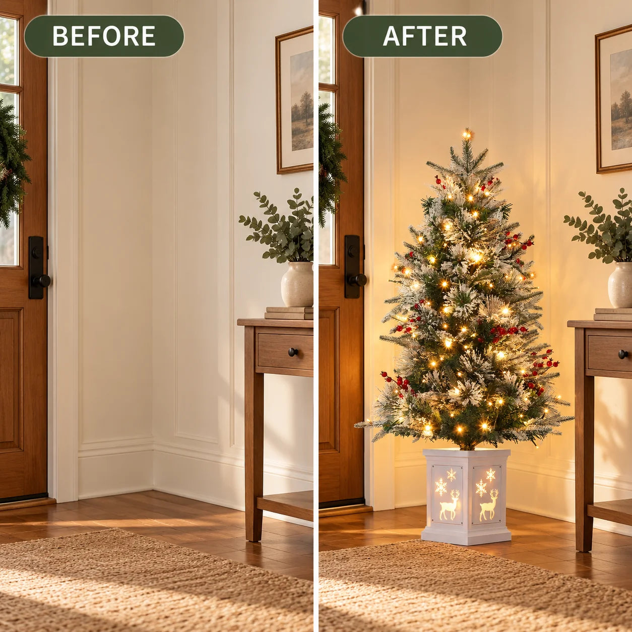 ANIXOL 3FT Pre-Lit Snow Flocked Christmas Tree — Warm White LED Lights