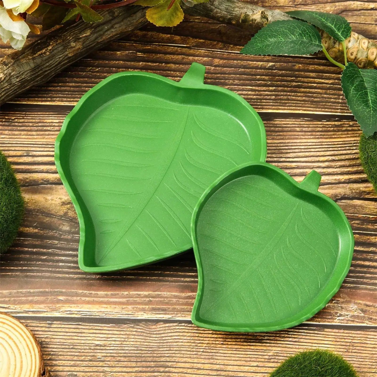 Leaf Shape Reptile Food and Water Bowl — Shallow Feeding Dish for Small Pets