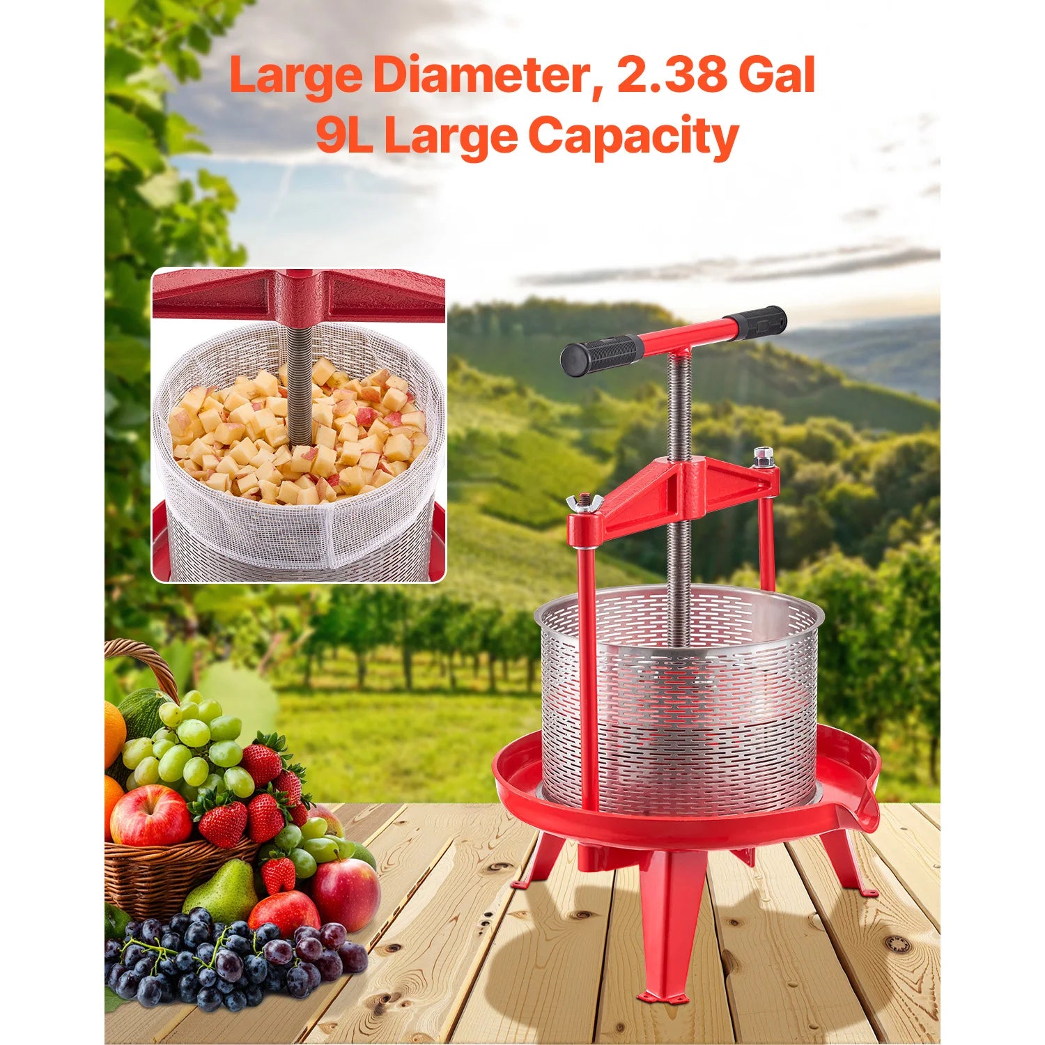 Stainless Steel Fruit Wine Press — Manual Juice Maker with T-Handle