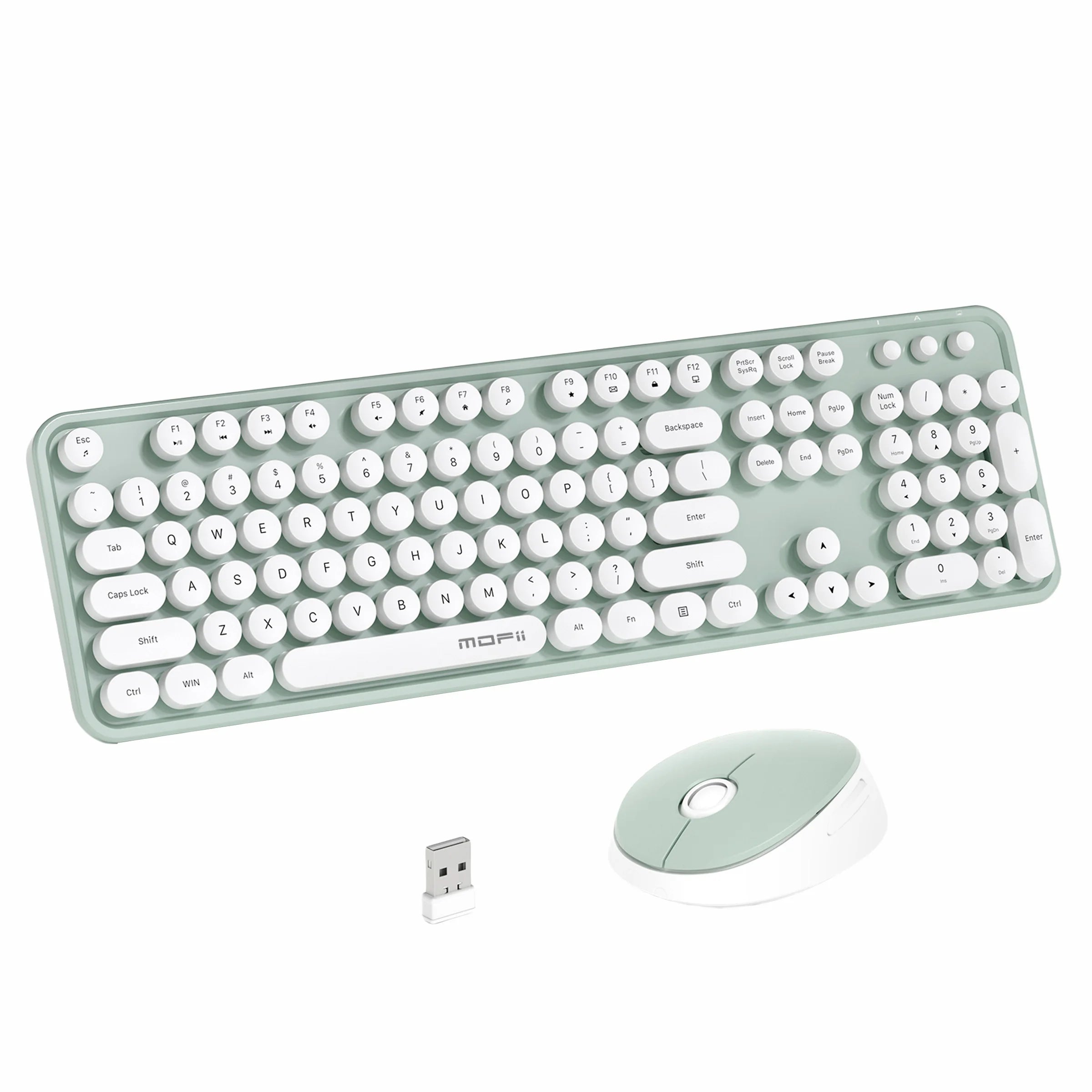 MOFii Wireless Keyboard and Mouse Combo — Retro Round Keycaps, Cute Design