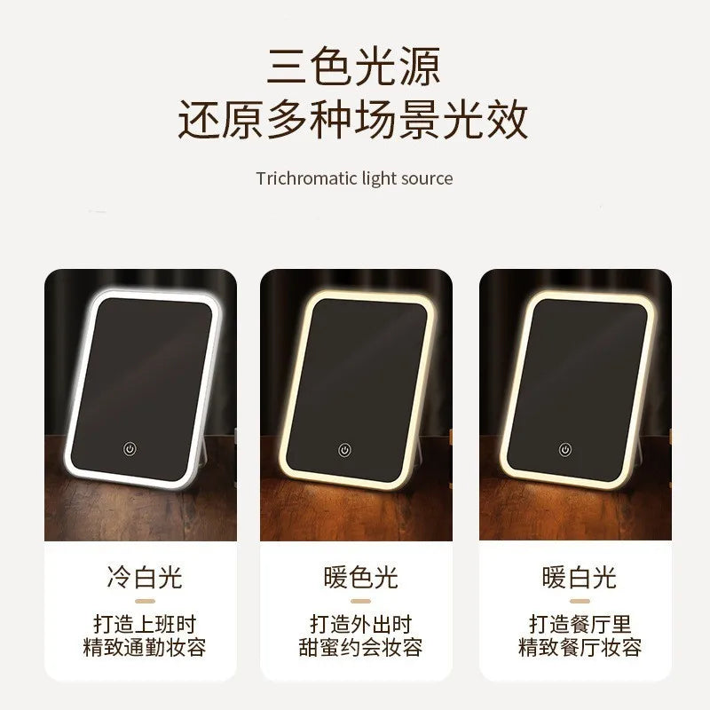 LED Makeup Mirror — Rechargeable Desktop Fill Light, Foldable Design