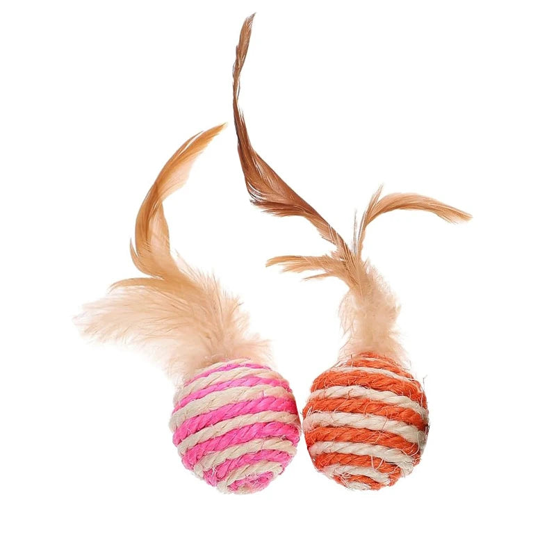 Sisal Feather Ball Cat Toy — Interactive Scratching & Play Ball