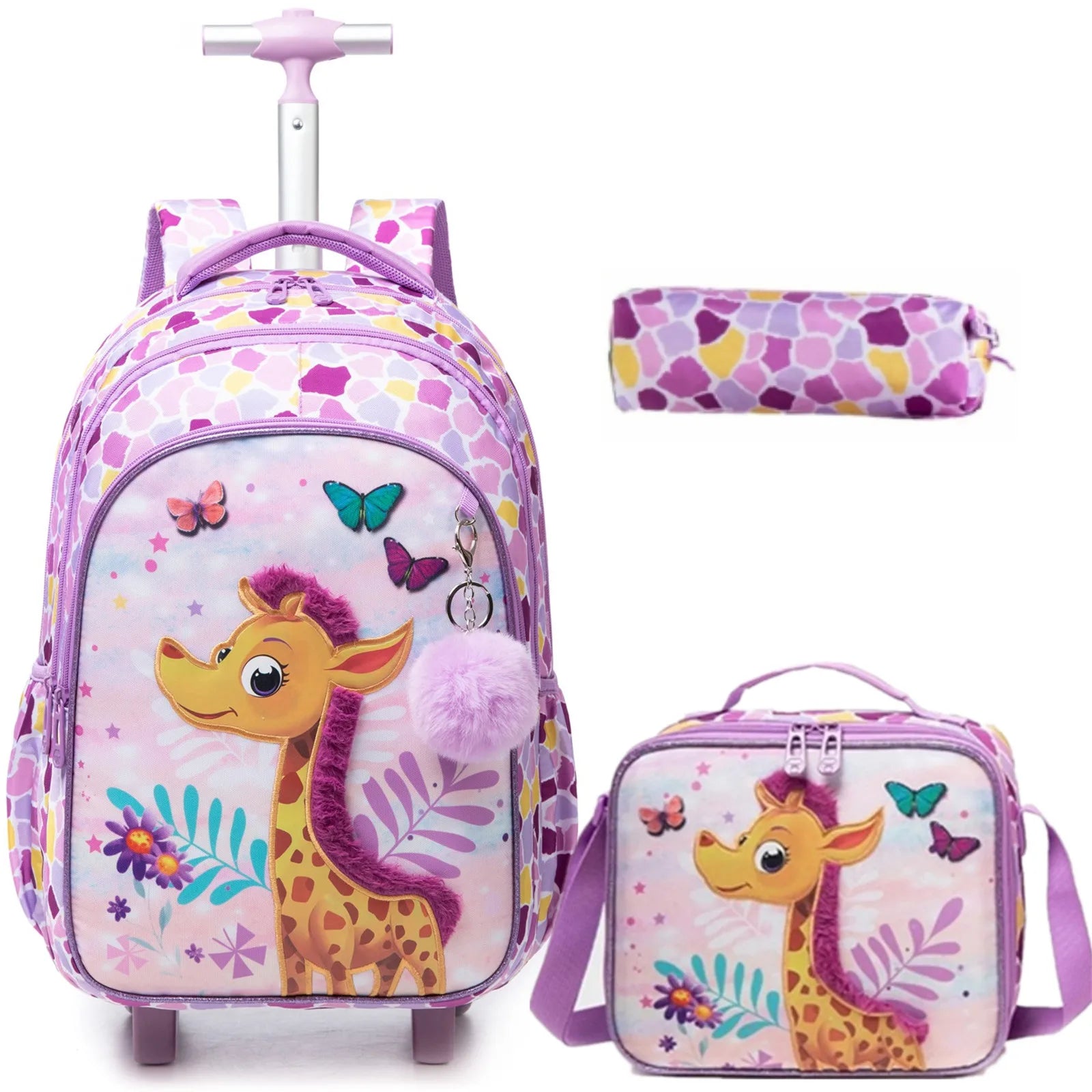 Children's Rolling Backpack Set — Wheeled School Bag with Lunch Bag & Pencil Case