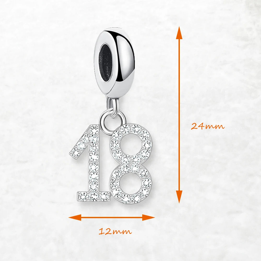 Thaddaeus Number 18 Charm Pendant — 925 Sterling Silver Birthday Jewelry