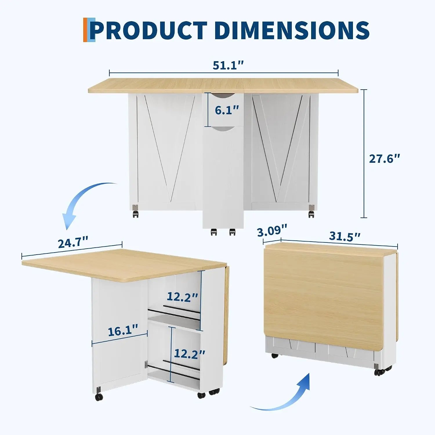 Garvee Folding Dining Table — Space-Saving Square Design with Storage