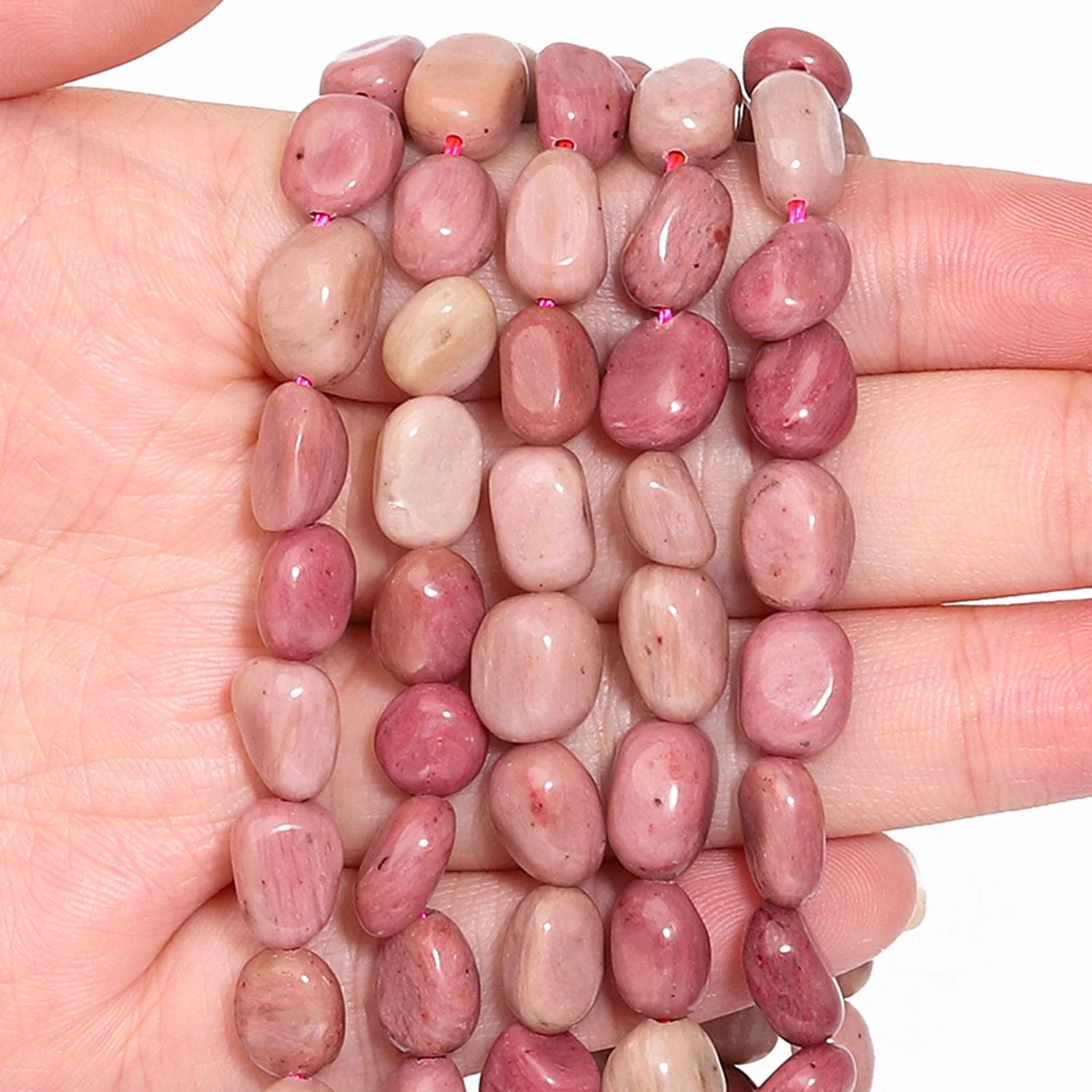 Natural Rhodonite Stone Beads — Multi-Shape Charms for DIY Jewelry Making