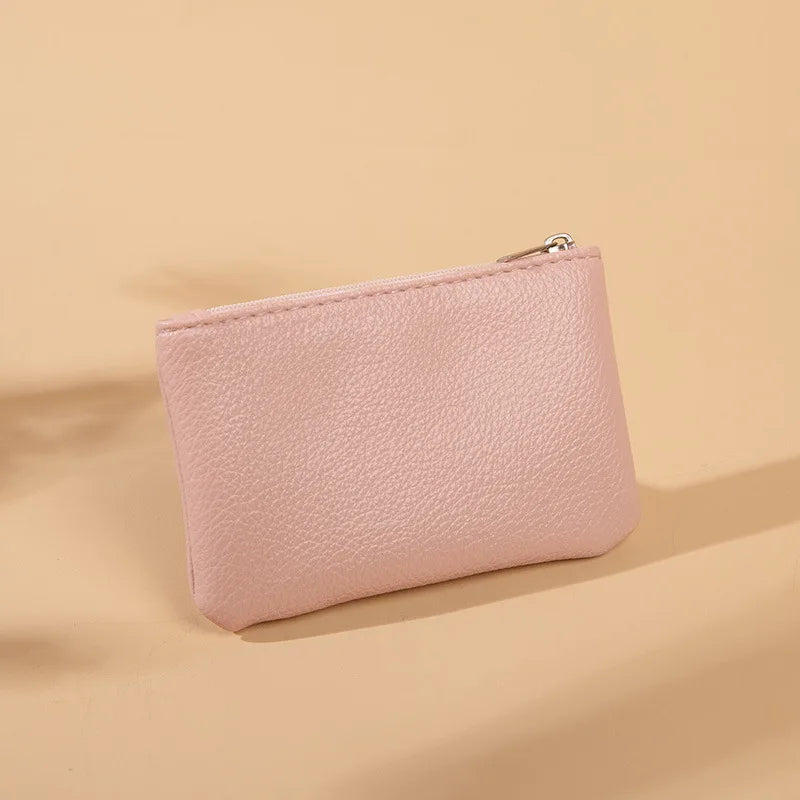 Retro Litchi Pattern Coin Purse — Compact PU Leather Zipper Pouch