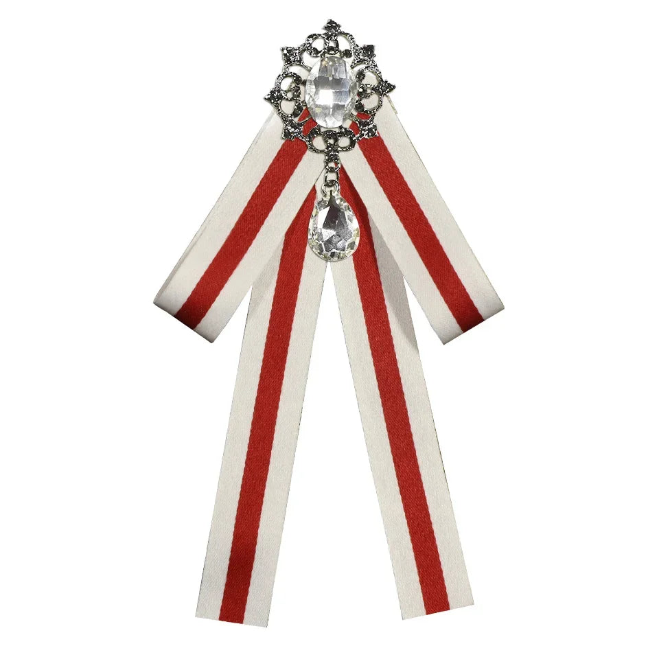 i-Remiel Retro Striped Bow Tie Brooch — Elegant Fabric Ribbon Lapel Pin