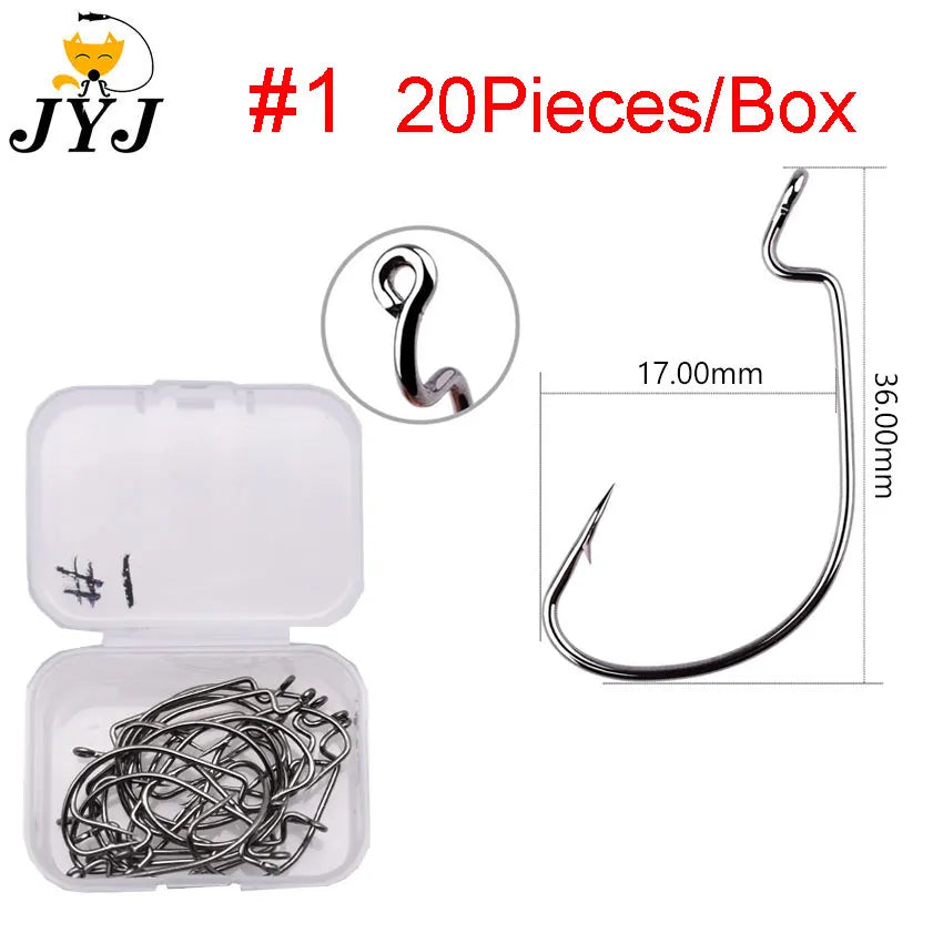 JYJ High Carbon Steel Offset Worm Hooks — Super Slide Fishhooks for Texas Rig