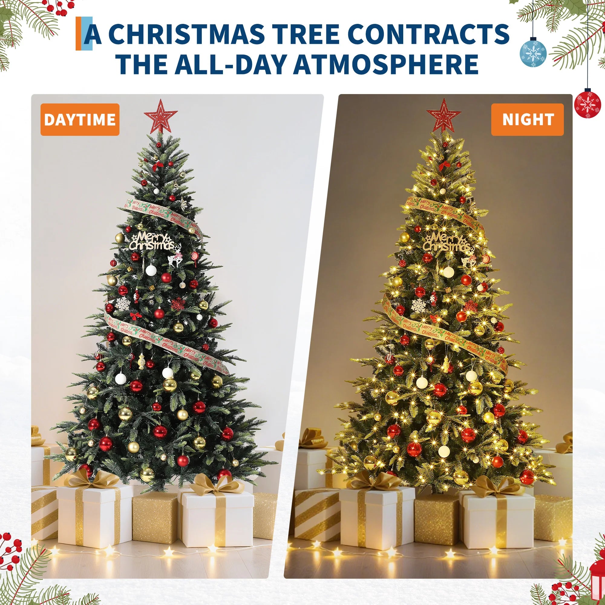 GAOMON Pre-Lit Pencil Christmas Tree — Slim Design for Small Spaces