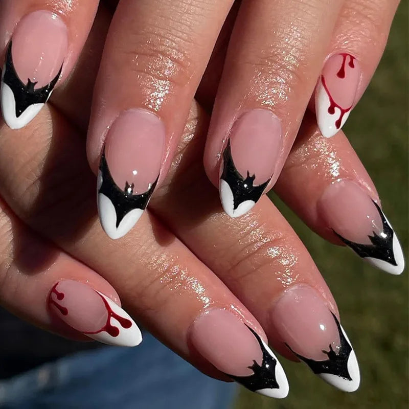 Halloween Almond Press On Nails — Spooky Blood Art False Nail Set