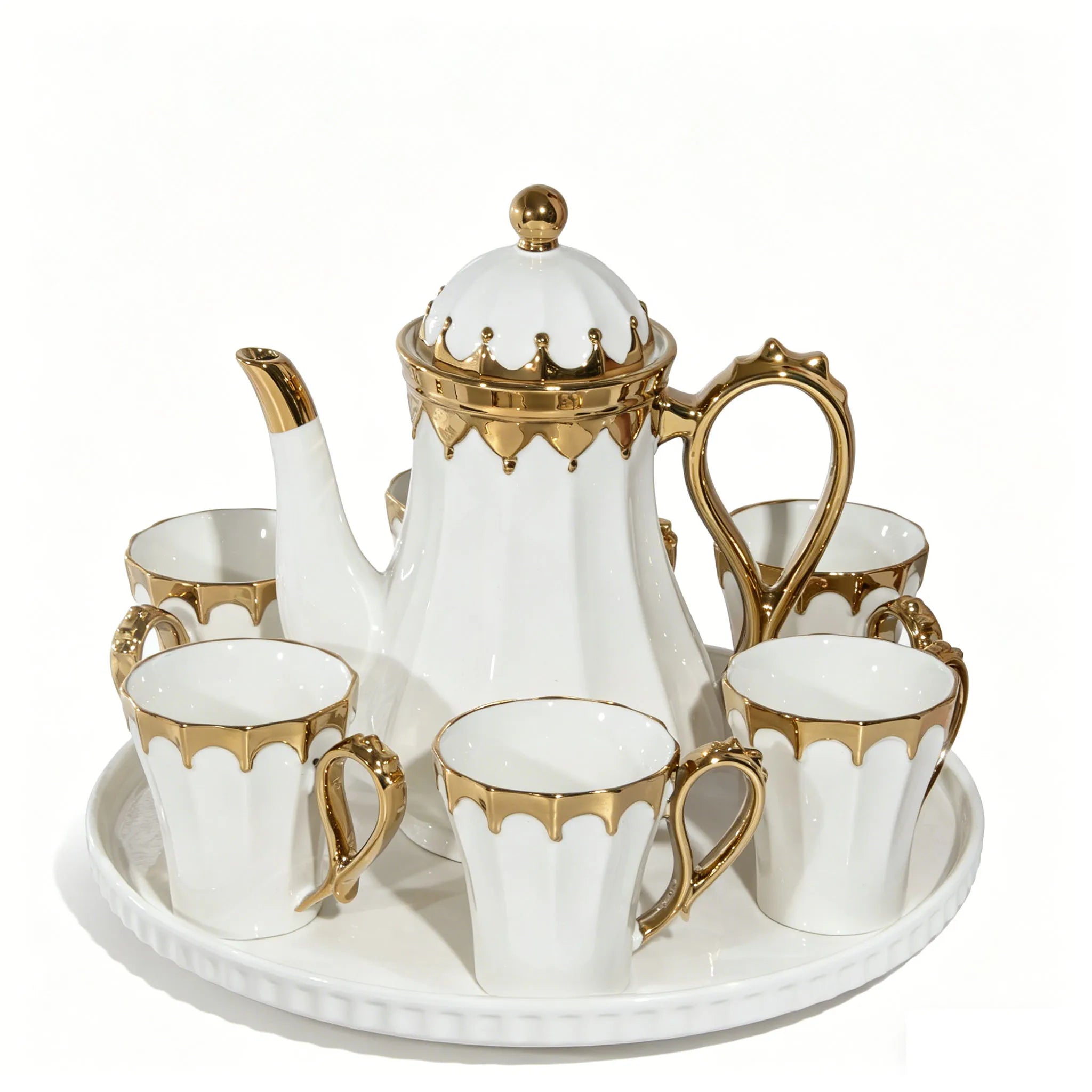 Luxury Porcelain Tea Set — Gilded Ceramic Teapot with 6 Cups and Tray