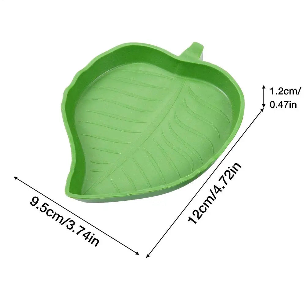 Leaf Shape Reptile Food and Water Bowl — Shallow Feeding Dish for Small Pets