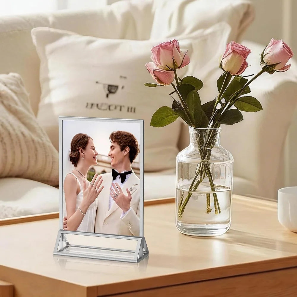 Acrylic Sign Holders — Double-Sided 5x7 Silver Picture Frames, 6 Pack