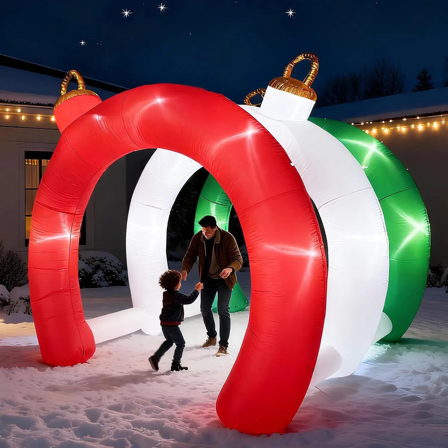 10.5 FT Christmas Inflatable Ornament Tunnel — Walk-Through Holiday Archway
