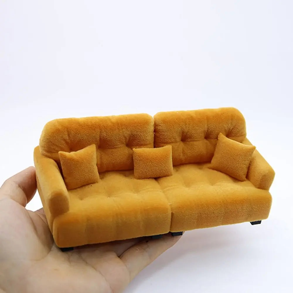 Miniature Flocking Sofa Model — Dollhouse Living Room Furniture Accessory