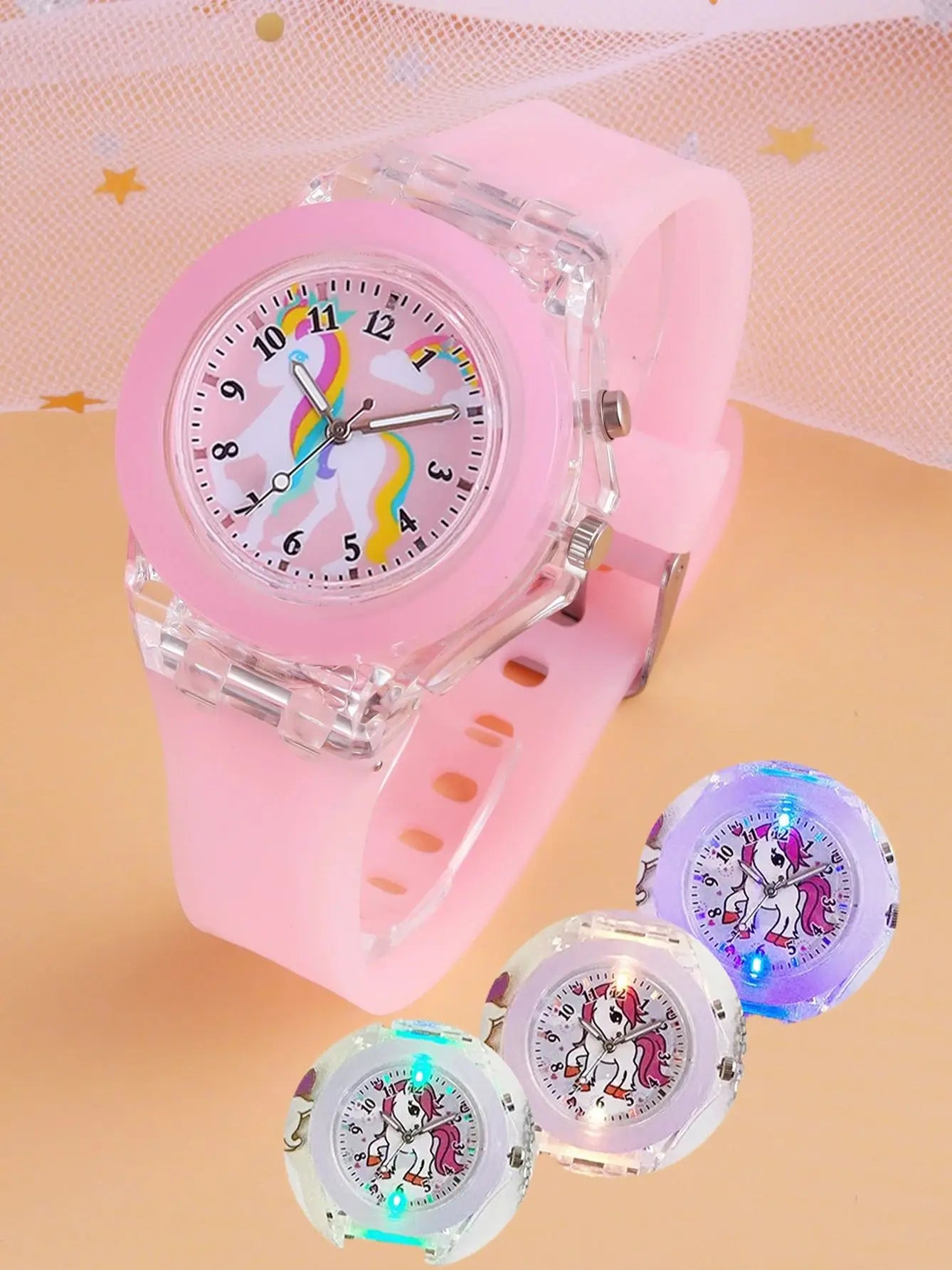Unicorn Children's Watch Set — Light-Emitting Quartz Watch & Feather Bracelet
