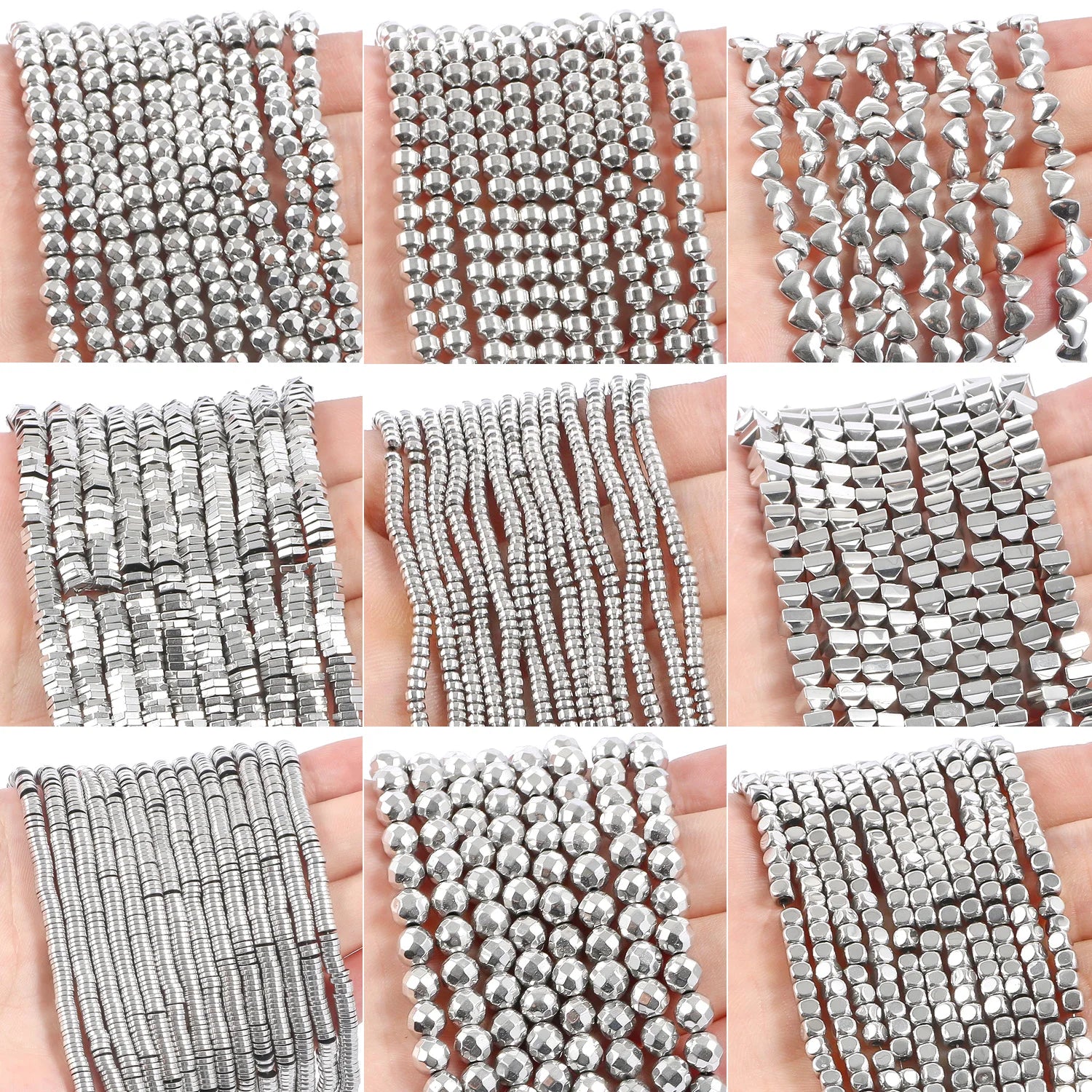 Rhodium Plated Hematite Beads — Geometric Jewelry Making Charms