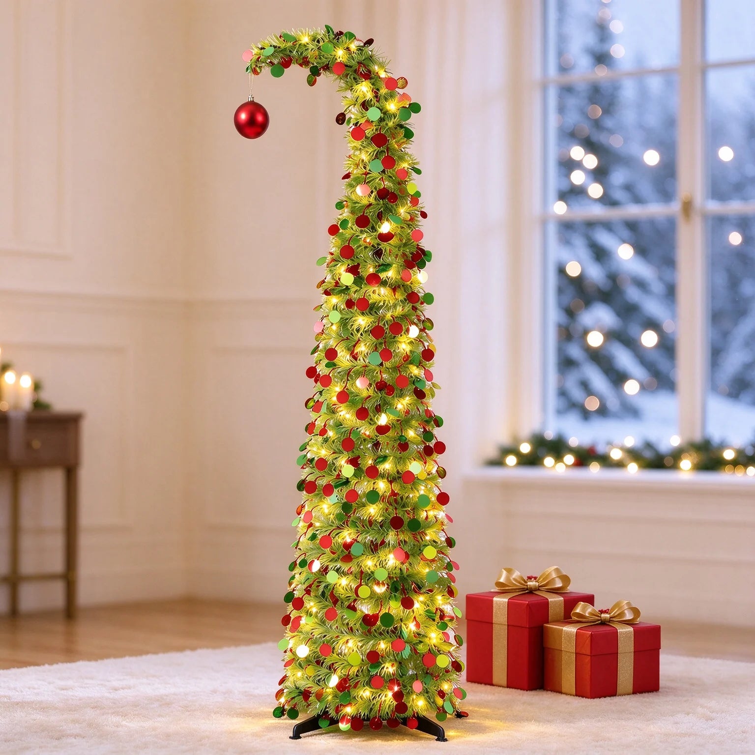 5ft Collapsible Pencil Christmas Tree — Sequined Pop Up Holiday Decor