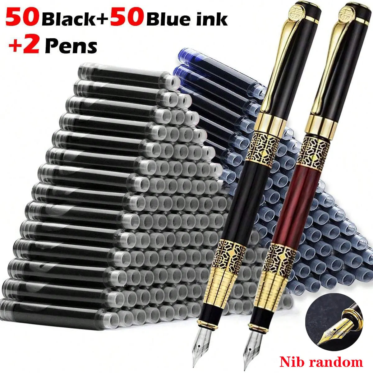 Retro Metal Fountain Pen — Elegant Writing Instrument with Wood Texture