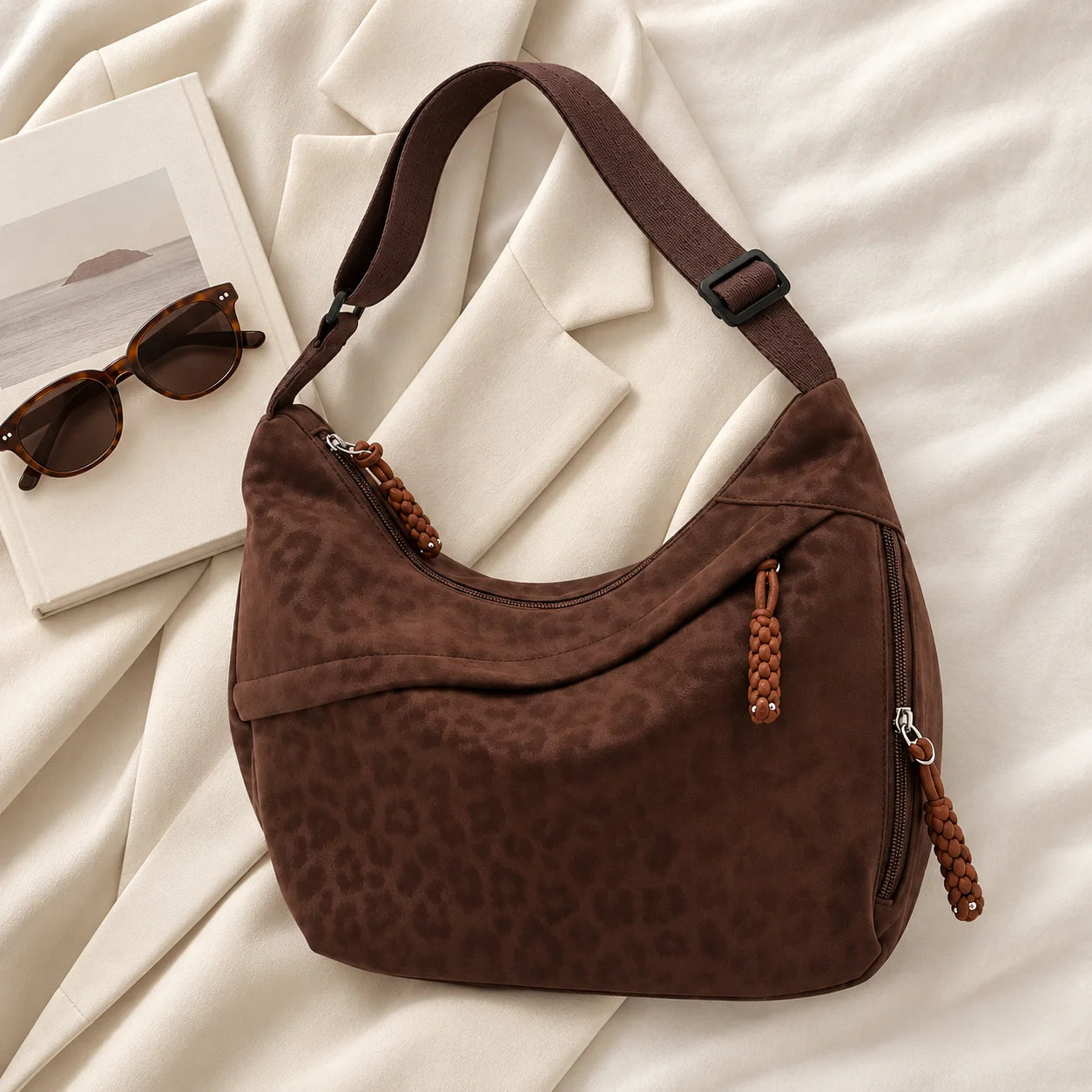 Vintage Leopard Print Hobo Bag — Large Capacity Shoulder Crossbody