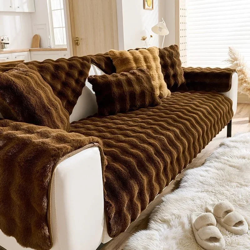 Plush Rabbit Sofa Cushion — Warm Non-Slip Padded Seat Cover