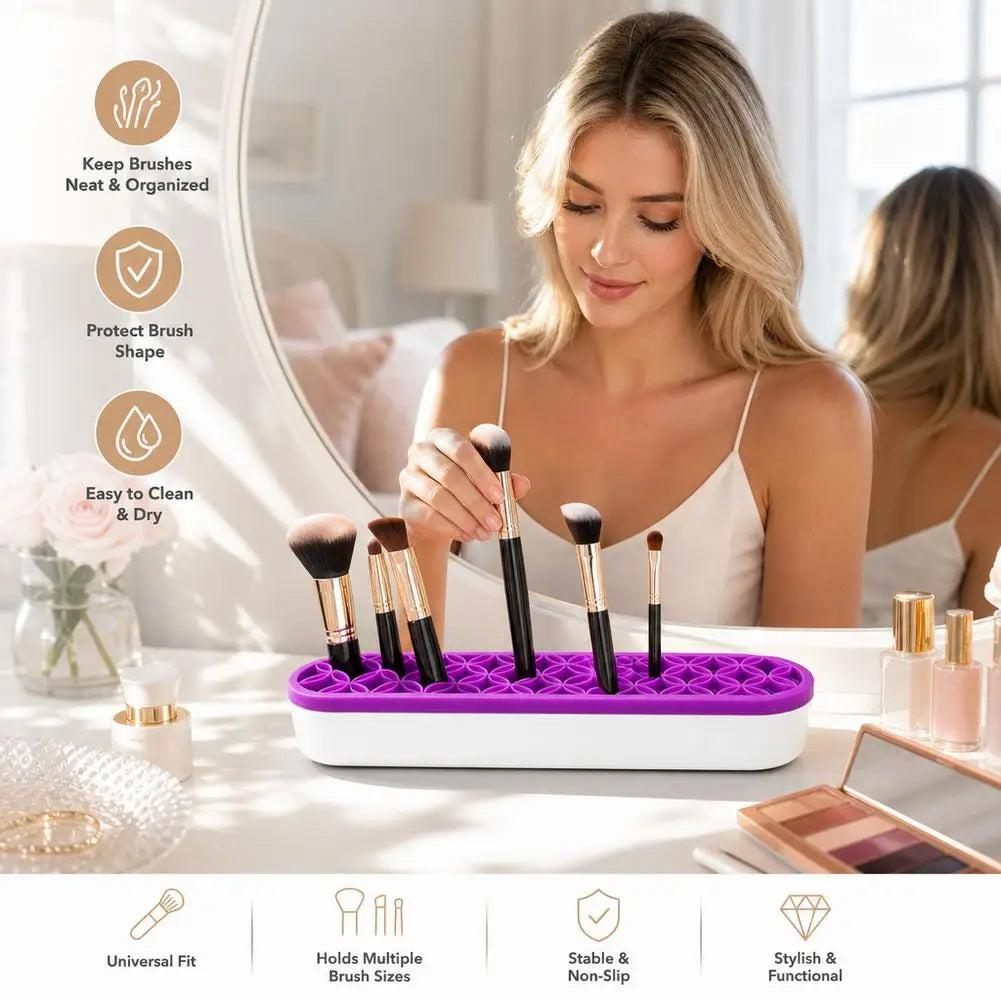 Makeup Brush Organizer Holder — Multi-Grid Desktop Cosmetic Storage Stand