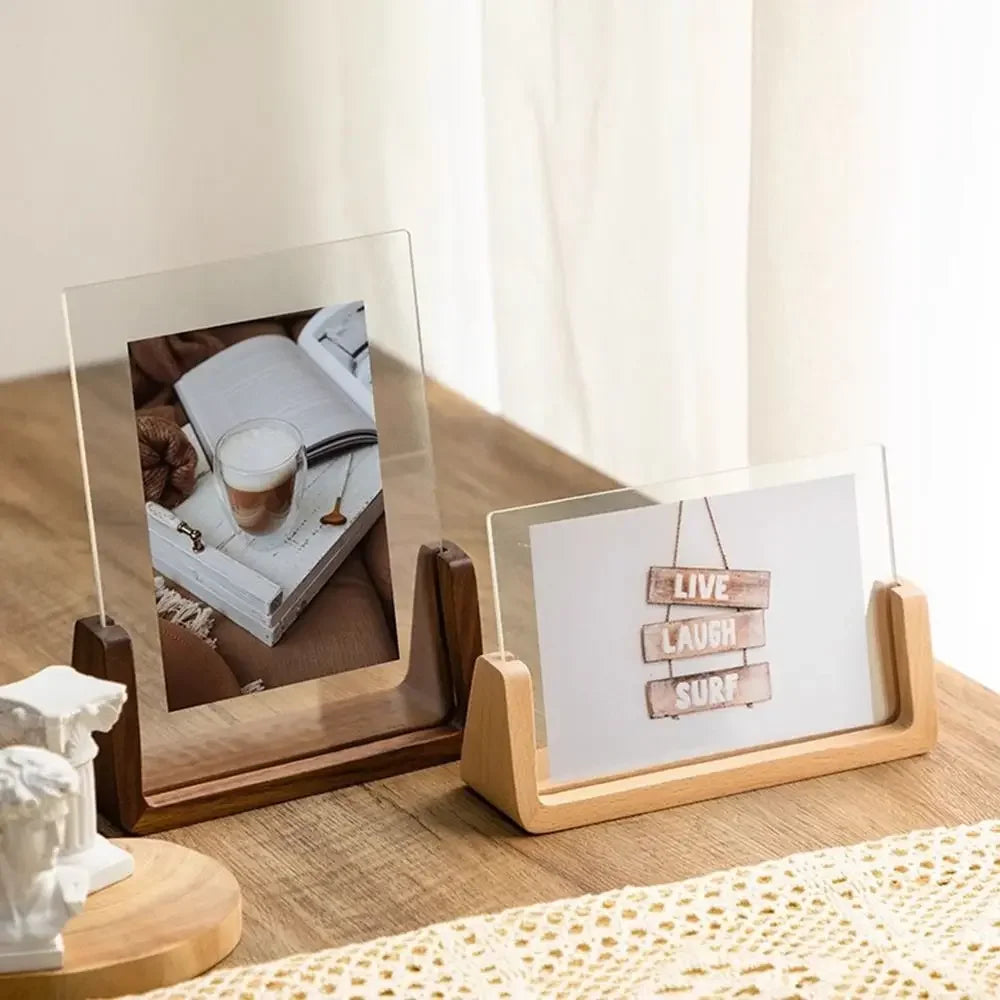 Creative U-Shaped Photo Frame — Transparent Acrylic & Wood Desktop Decor