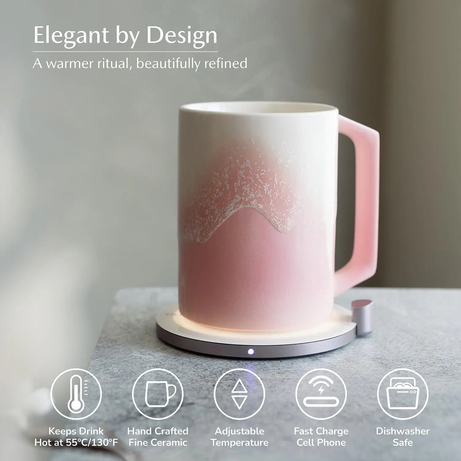IOSN Self-Heating Ceramic Mug Set — Smart Temperature Control & Wireless Charging