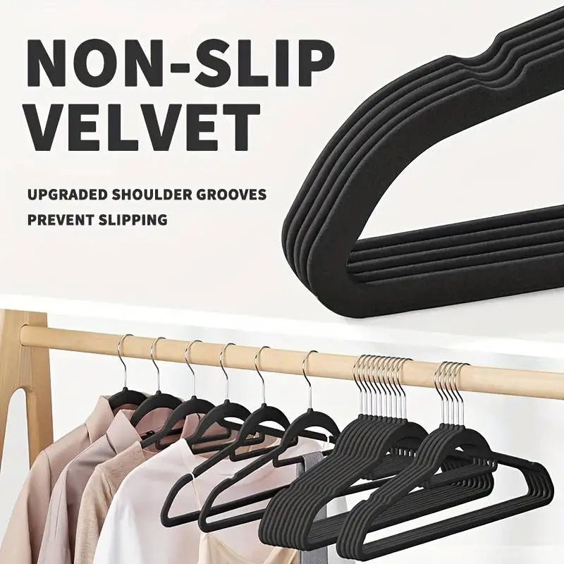 Velvet Flocked Clothing Hangers — Non-Slip Space Saving Closet Organizer
