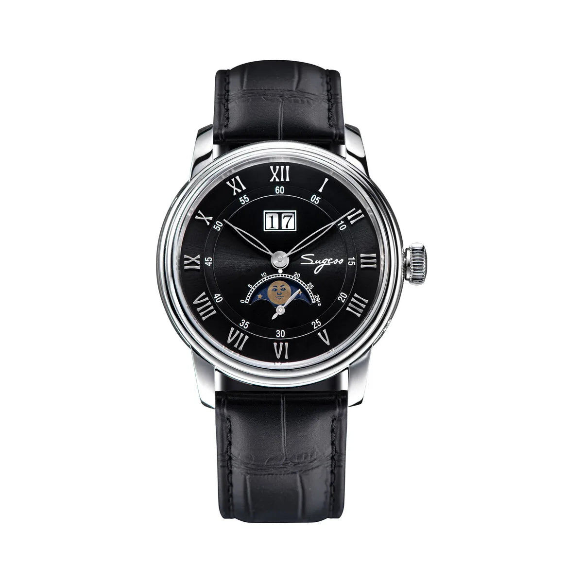 SUGESS Moonphase Automatic Watch — Blue Sandstone Dial & Sapphire Crystal