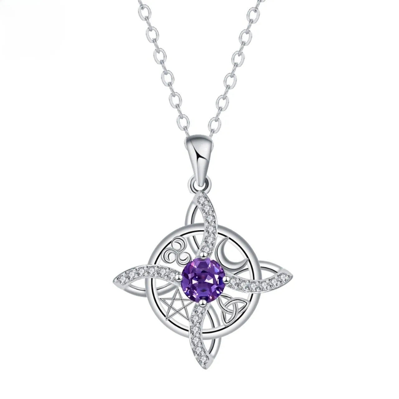 YILUOCD Mystical Birthstone Witches Knot Necklace — Vintage Crystal Pendant
