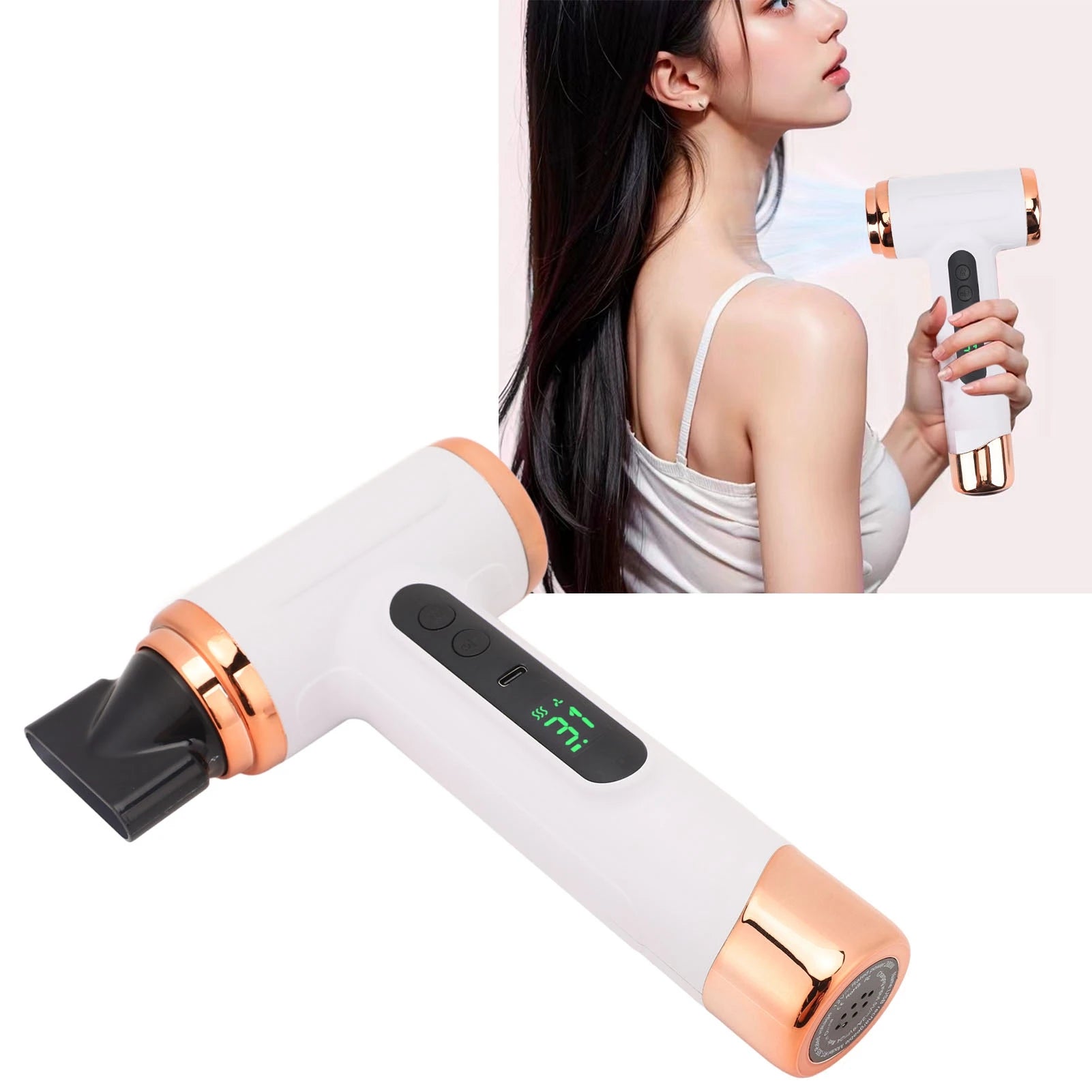Cordless Portable Hair Dryer — USB Rechargeable with Hot and Cold Wind