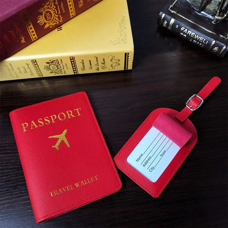 eTya PU Leather Luggage Tag & Passport Cover Set — Travel Identification Accessories