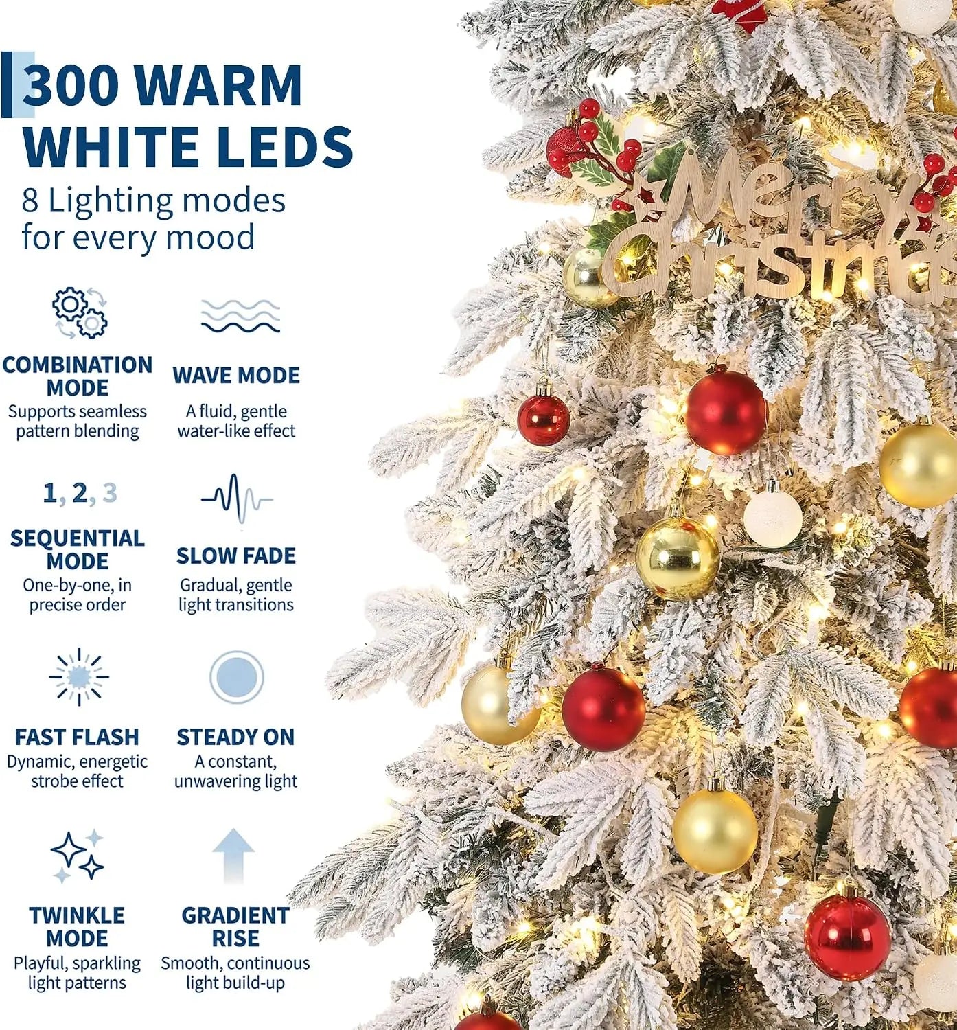 Garvee Snow Flocked Slim Pencil Christmas Tree — Pre-Lit Space Saving Decor