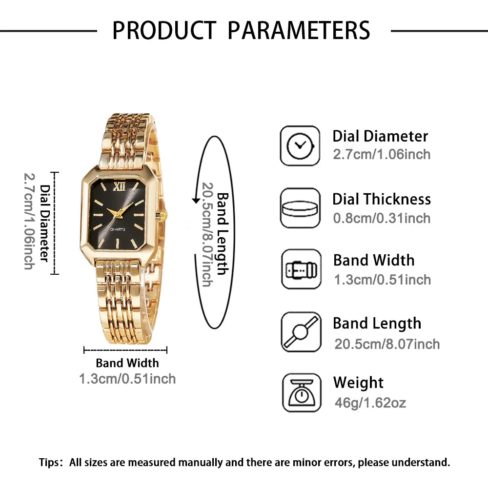 Women's Rectangular Quartz Watch & Bracelet Set — Elegant Fashion Accessory