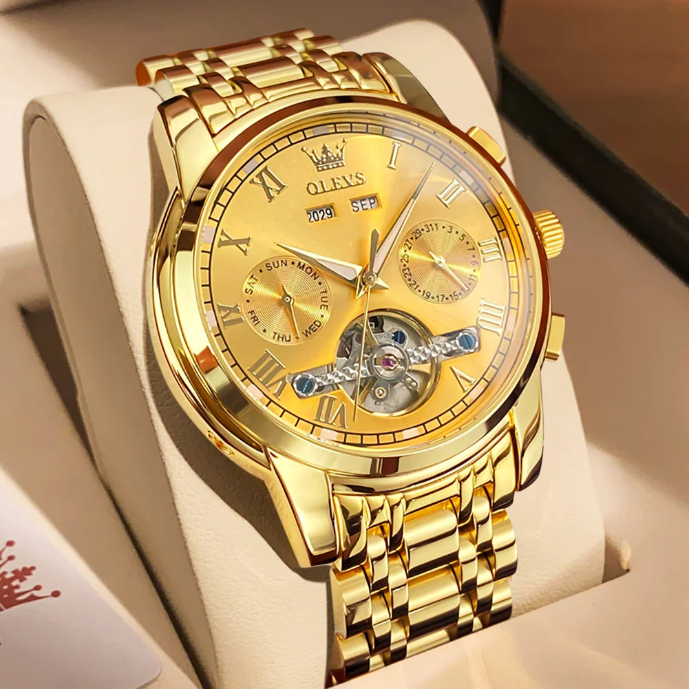 OLEVS 6607 Automatic Mechanical Watch — Business Skeleton Design with Stainless Steel Strap