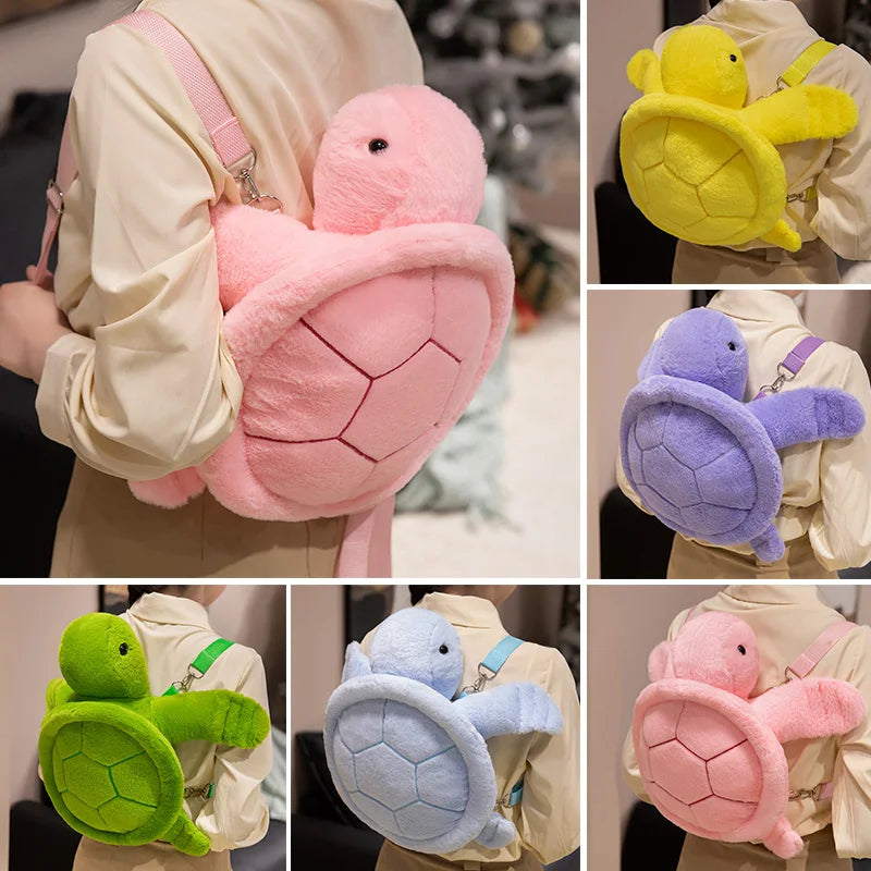 BABIQU Colorful Turtle Plush Backpack — Soft Sea Animal Stuffed Toy Bag
