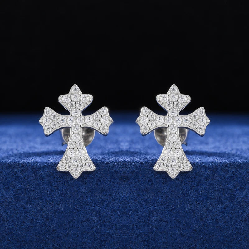 ICEOUTBOX Moissanite Cross Stud Earrings — S925 Sterling Silver Jewelry