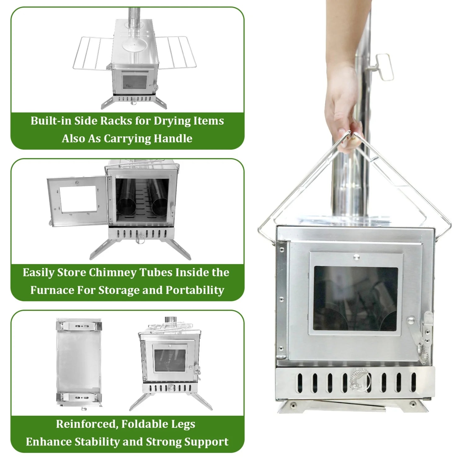 Portable Stainless Steel Wood Burning Stove — 2-in-1 Outdoor Heater & Cooker