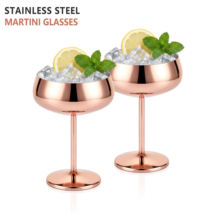 Rose Gold Stainless Steel Wine Glass — Elegant Metal Stemware for Cocktails