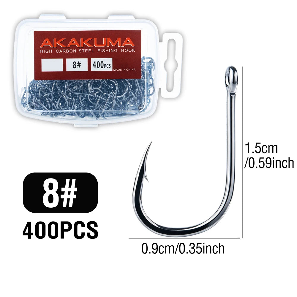 akakuma High Carbon Steel Fishing Hooks — Ultra Sharp Barbed Set, 400 Pieces